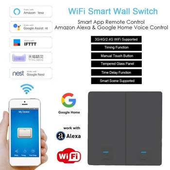Wi-Fi Smart Luz Parede Interruptor Branco Preto 1/2/3 Gangue De Tuya Inteligente De Telefone De Casa De 2 Vias De Controle Para O Alexa Inicial Do Google A Função De Temporizador