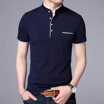 2020 Novos Homens Colarinho de Mandarim T-Shirt básica camiseta masculina manga curta camisa Tops, Camisetas de Algodão T-Shirt ABZ354