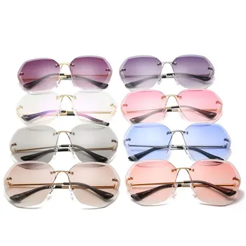 Luxo sem aro dos Óculos de sol das Mulheres da Marca do Designer de Verão de grandes dimensões Vintage em Tons de Óculos de Sol Para Mulheres Femininas Senhora Óculos de sol UV400