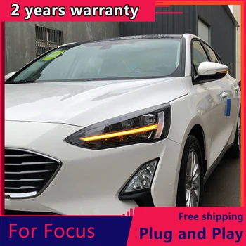Carro para 2019 Ford Focus completo do DIODO emissor de luz do conjunto do farol de LED de luzes diurnas de LED streamer conjunto sinal de volta