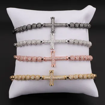 De luxo de alta qualidade CZ bola bracelete transversal mulheres homens jóias macramé bracelete pulseira