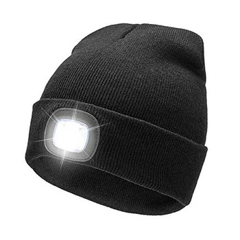 Nova Moda Unissex LEVOU Chapéu de Gorro Quente Recarregável USB de Alta potência Com Cabeça de Lâmpada de Luz do Chapéu de Malha Com LED Lâmpada de Cap