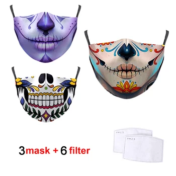 Boca de Impressão 3D Máscaras Face à prova de Poeira Respirável Mens/Mulher PM2.5 Filtro De Carvão Ativado Papel Lavável Natal Cartoon Máscara