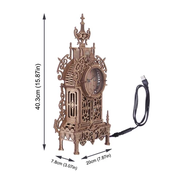 41Pcs DIY Relógio de Madeira Puzzle Modelo de Kit de Corte a Laser 3D Torre do Relógio de Mesa com Luz de Carvalho Cor(RC, de 16 de Única Gradientes de Cor)