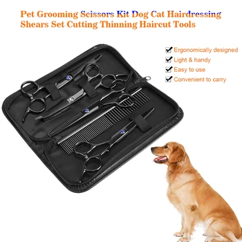 Pet Grooming Tesoura Kit Cão Gato de Cabeleireiro, Tesouras de Conjunto de Corte, Desbaste Corte de cabelo Ferramentas 7Pcs