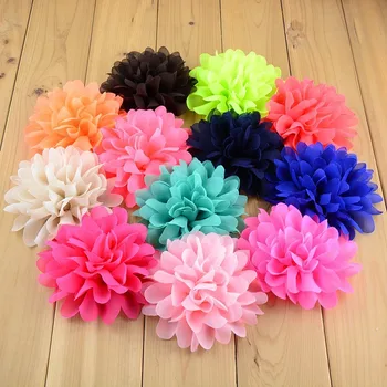 4Inch 100 peças/lote Chiffon Flor flor do Cabelo para as meninas, headwear do cabelo de DIY acessórios de 30 Cores de Chiffon Lace Flores