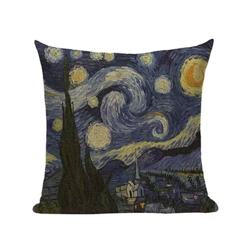 Atacado lua estrela capa de almofada clássica Europeia, Van Gogh pintura a óleo de almofadas sofá de casa decoração de almofada 45x45cm