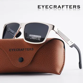 Eyecrafters Designer Homens de Alumínio Óculos de sol Polarizados Mens Condução Espelhado Óculos de Sol Retrô Vintage Praça Óculos Azul