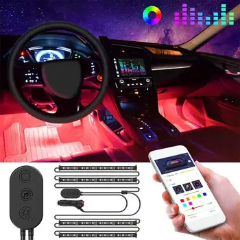 6-cor RGB Bluetooth Atmosfera de Luz Interior do Carro de Luz RGB 15W leds que mudam de Cor Atmosfera de Luz do Carro do Carro do Diodo emissor de Luz de Led Auto