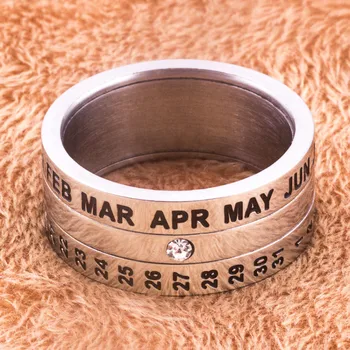9mm Número e Mês Carta Rotativo anéis para homens anillos de Titânio, Aço Inoxidável Punk Festa Jóia do Anel