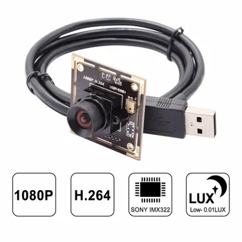 Sem distorção H. 264 30fps de 2.0 Megapixels de CCTV Câmera USB Módulo mini 38*38 mm da placa do PWB do Sony IMX322 vídeo conferência câmera USB