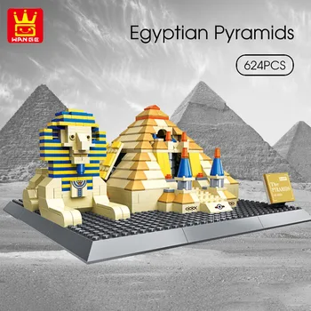 WANGE 624pcs mais Famosos do Mundo, de Arquitetura Clássica pirâmide Egípcia Esfinge da Construção de Modelos Conjuntos de Blocos de Tijolo Brinquedos para o Filho Dom