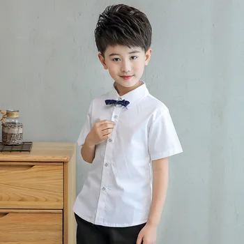 Adolescentes Camisa Branca De Verão De 2019 Algodão Design De Arco Rapazes De Camisa De Manga Curta Big Boy Botão Para Baixo De Camisas De Crianças Empate Blusa