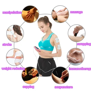 Cor-de-rosa de Corpo de Digitas Massagem relaxamento Muscular Pulso Terapia Massager Dezenas de unidades Eletro Estimulador + 4pcs Snap Almofadas do Eléctrodo