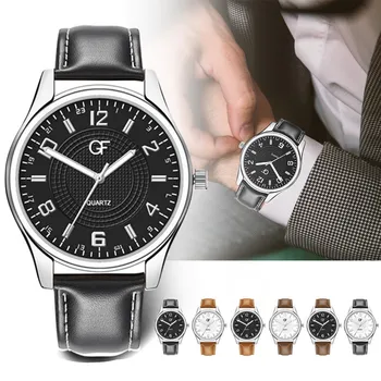 2019 Moda de Nova Homens Relógio de Quartzo PU Correia de Couro Ponteiro de Negócios relógio de Pulso Presentes Relógio Masculino Relógio Homens