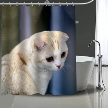 Venda quente Personalizado Scottish Fold Gato Cortinas de Chuveiro do Banheiro de DIY Cortina de Tecido de Poliéster Lavável para a Banheira de Arte, de Decoração