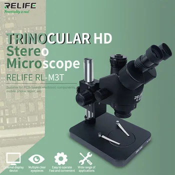 RELIFE Trinocular Microscópio Estereofónico De 0,7-4,5 X Zoom Contínuo Microscópio Com Câmera de Telefone do PWB da Eletrônica de Reparação do Dispositivo RL-M3