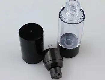 10pcs/lot Vazio 15ml 30ml claro garrafa de vácuo com bomba preto tampa loção cosmética airless garrafa com bomba preto