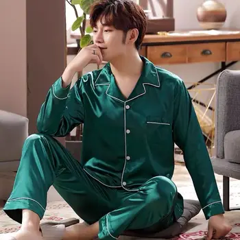Homens de Outono Inverno de Manga comprida Pijamas coreano Moda Sólido Aconchegante Seda Homens à Casa de Roupa Terno 2020 Nova opção de Lazer de Pijama Conjunto