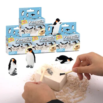 DIY para Crianças arqueológico brinquedos pinguins desenterrados científico educacional oceano Garagem Kit de Escavação e exploração