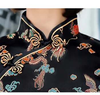 2020 Verão De Novo Nacional Chinês Curto Vestido Cheongsam Dragon Phoenix Mulheres De Vestido Dividir Mini Vestidos Qipao