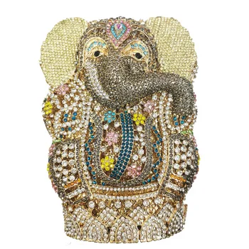Forma do elefante Senhoras Ouro Noite de Cristal Saco de Embreagem de Strass de Noiva Garras Bolsa partidárias Mini Jantar Bolsas