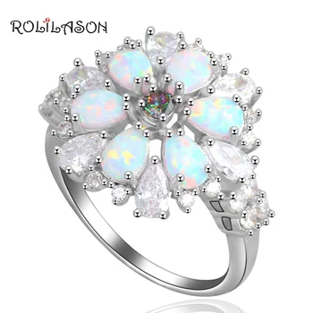 Melhor Presente para o Amigo jóia da Flor para as mulheres Belas Verde de fogo Opala banhado a prata Anéis estampadas EUA tamanho #6#9#7#8 OR601