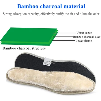 Natural de Bambu do carvão vegetal palmilhas aquecida Cashmere Térmica Shearling Botas de Neve de Almofada de Pele de Lã de Adultos Sapatos de Inverno Quente aquecida palmilha