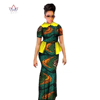 Plus Size-se Dashiki, Africana Cera de Impressão Saia Conjuntos de Roupas Tradicionais para as Mulheres Bazin Riche África de Duas peças de Conjunto de Saia WY397