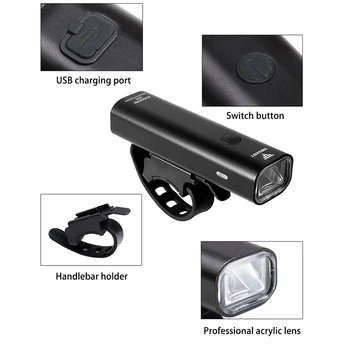 Moto Luz Farol de Bicicleta USB recarregável do DIODO emissor de 2000mAh Lâmpada Dianteira de Alumínio Impermeável MTB Ultraleve Ciclismo Lanterna
