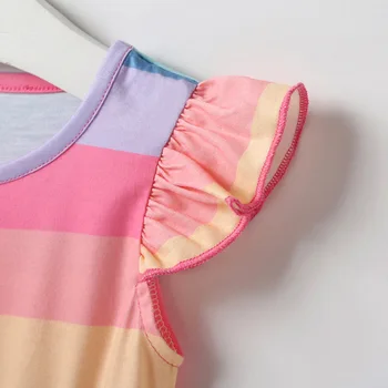 Meninas Colorblock Arco-Íris Listrado Vestido De Princesa Para As Meninas Vestidos De Renda 2020 Filhos Verão Vestir Moda Bonito Vestuário