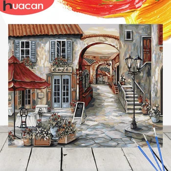 HUACAN Imagem Por Números Cenário da Cidade de Acrílico Tela de Desenho Arte de Parede, Pintura a Óleo DIY Decoração Presente