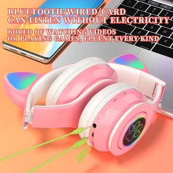 Bluetooth 5.0 sem Fio Fone de Ouvido do Gato Luminosa c/Microfone de Fone de ouvido Para Crianças Meninas Fones de ouvido Bluetooth & Fones de ouvido Fones de ouvido