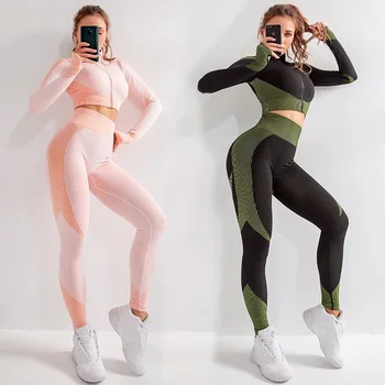 Mulheres com Roupas 3pcs Conjuntos de Fitness Ternos conjunto de Yoga Camisa de Manga Longa+Sutiã de Desporto+Perfeita Leggings Treino de Executando o Vestuário de Ginásio Desgaste