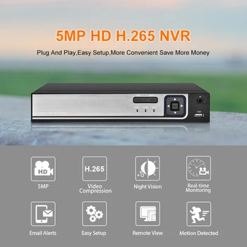 Gadinan 5MP 8CH 4CH IP, NVR Full HD PoE 48V IEEE802.3a NVR Gravador de Vídeo de Rede ONVIF para Câmeras IP PoE P2P XMeye Sistema de CFTV