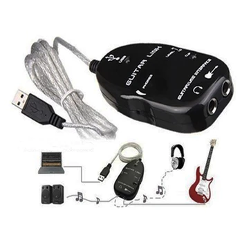 6.3 mm Jack para USB Guitar Link de um Adaptador de Cabo de Guitarra para PC de Gravação de Reprodução de Efeitos de Guitarra, Guitarra USB Adaptador-Preto
