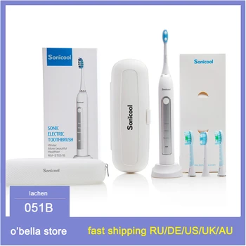 Sonicool 051B Escova de dentes Elétrica Recarregável USB ultra-Sônica 48000 RPM Escovas de Dente Com 4 Pcs DuPont Cabeças de Escova
