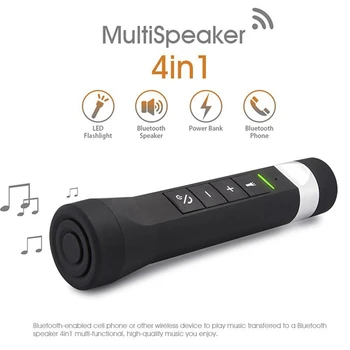 4 em 1 MultiSpeaker ao ar livre sem Fio Bluetooth alto-Falante da Tocha da Lanterna elétrica do Banco do Poder do TF da sustentação FM Dropship