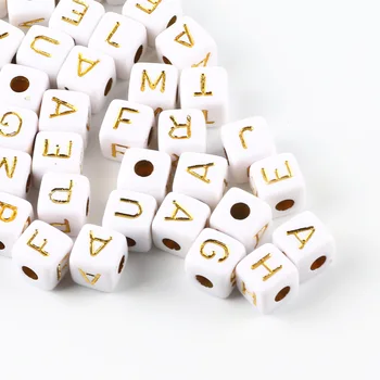 50pcs Misto de Acrílico Ouro Carta Esferas Quadrado de 10mm Alfabeto Espaçador Miçangas Para Fazer Jóias Artesanais Diy Pulseira Acessórios
