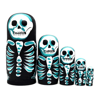 1set Cinco-camada de Esqueleto Impresso russas Matryoshka Brinquedo de Madeira que Desejam Boneca de Halloween Brinquedos de Presente Para as Crianças da Venda Quente
