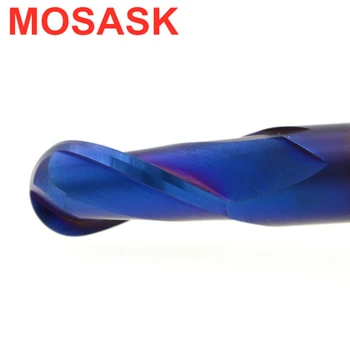 MOSASK 2 Flautas HRC65 R0.5 R1.5 Sólida De Metal Duro De Processamento De Bola De Aço Inoxidável Nariz Fresa