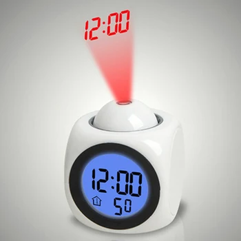 Relógio LED Projector Lâmpada Com Luz Noturna Digital de Voz em Tempo Temperatura Projeção de Luzes Para o Quarto a Decoração Home