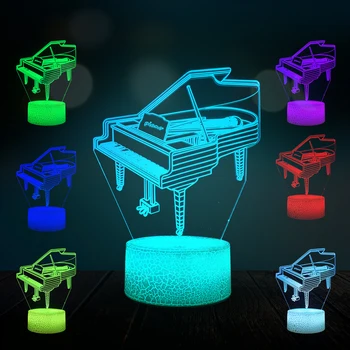 Criativo Música de Piano, instrumento Musical 3D LED da Lâmpada USB Humor Noite de Luz Multicolor Interruptor de Toque Remoto Luminaria Tabela de Alteração