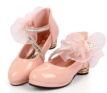 Crianças Sapatos Para as Meninas de Salto Alto Sapatos de Couro do PLUTÔNIO de Grandes Flores de Lantejoulas Meninas Princesa Sapatos Para a Festa de Casamento de Crianças de Dança Sapatos