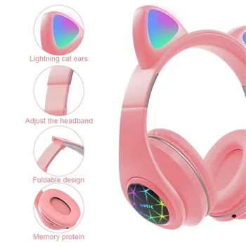 Dom crianças Gato de Ouvido sem Fio Capacete de Fones de ouvido Estéreo Bluetooth Redução de Ruído do Fone de ouvido Filhos Menina Fones de ouvido Com Microfone TF-Card 1