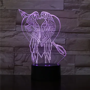 Novidade Papagaio Pássaro Forma Candeeiro de Mesa em 3D Acrílico 7 Cores LED USB Dormir de Noite a Luz do Amor Romântico Decoração do Quarto de Luz Fixture1673