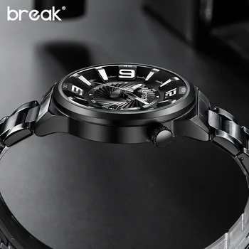 Relógio Masculino Pausa Criativa Impermeável De Homens De Aço Inoxidável Relógios De Marca Top Esportivo De Luxo Quartzo Relógio De Pulso Relógio De Homem
