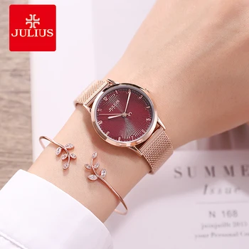 Em Aço Inoxidável Mulheres Simples do Relógio de Quartzo de Japão Horas de Moda Elegante Relógio Bracelete Menina de Presente de Aniversário de Julius Caixa