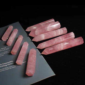 Runyangshi 1pc Natural quartzo rosa cristal ponto-de-Rosa de cristal coluna de Mão polido hexágono para Casa, Mobiliário decoração