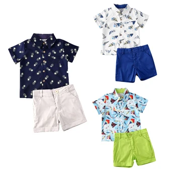 1-6Y Verão Infantil Meninos Roupas Conjuntos de desenhos animados de Impressão Cavalheiro Camisas, Tops+Shorts 2pcs Roupas